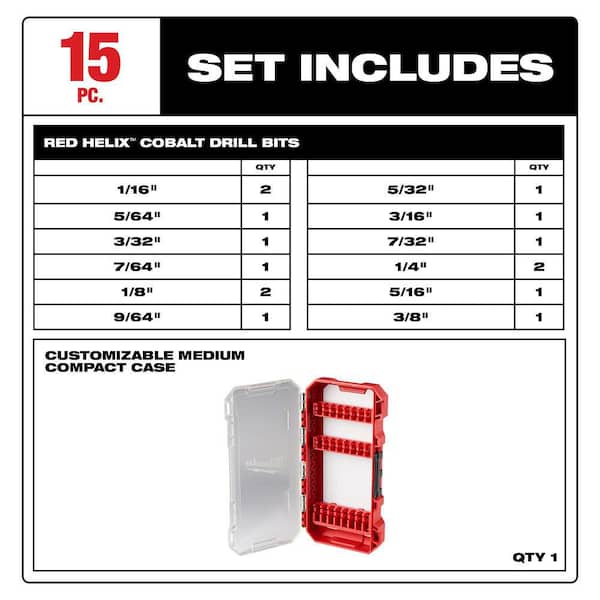 Milwaukee Cobalt Red Helix Drill Bit Set for Drill Drivers (15