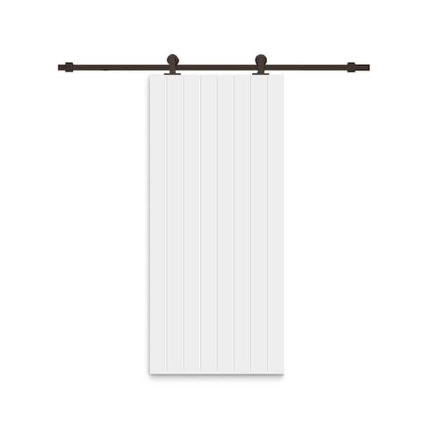 CALHOME 24 in. x 80 in. White Painted Composite MDF Paneled Interior Sliding Barn Door with Hardware Kit
