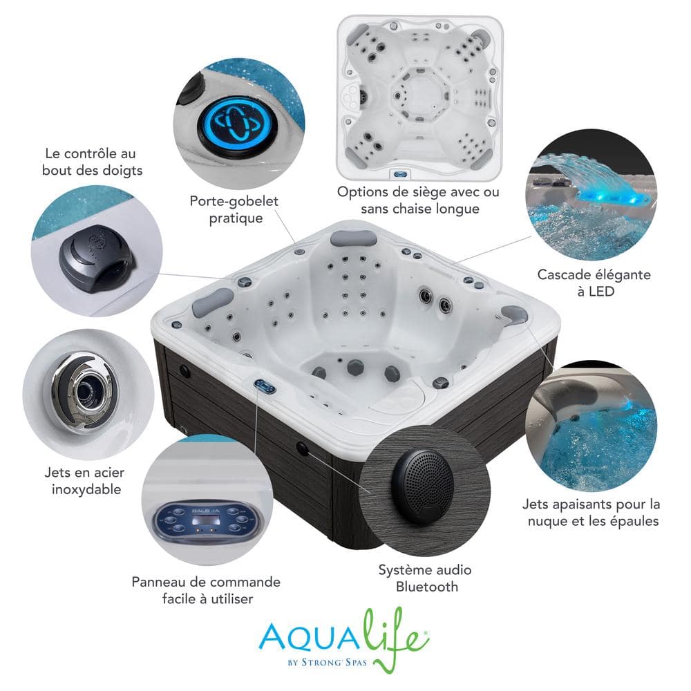 Gloss White and Grey 5-Person Rectangle Electric Hot Tub