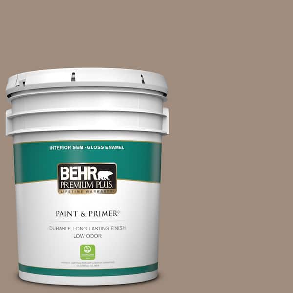 BEHR PREMIUM PLUS 5 gal. #BXC-49 Smokey Tan Semi-Gloss Enamel Low Odor Interior Paint & Primer