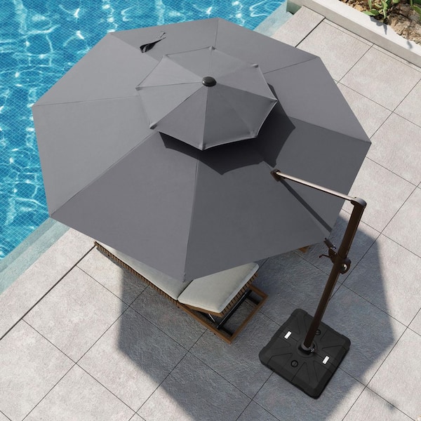 Pellebant 11 ft. Round Aluminum 360° Rotation Cantilever Offset Outdoor Patio Umbrella with in Dark Gray 260 lbs. Fillable Base