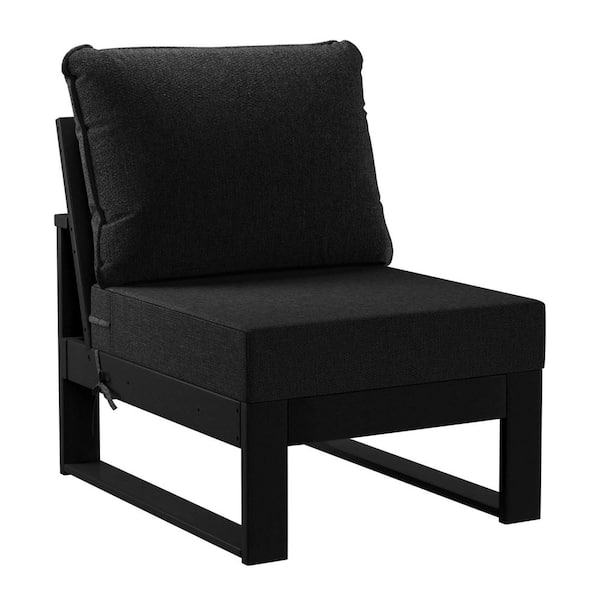 Endless Outdoor Patio Deep Seating Armless Chair with Black Plastic Frame and Black Side Tie Cushions