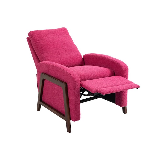 HOMEFUN Modern Rose Red Boucle Wood-Framed Adjustable Recliner Chair with Thick Cushion and Backrest