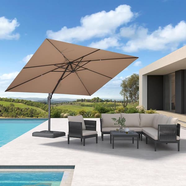 9 ft. x 11.5 ft. Outdoor Patio Cantilever Umbrella Aluminum Offset 360° Rotation Umbrella in Beige