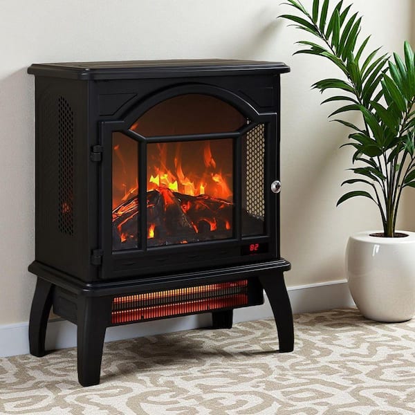 18 in. Freestanding Metal Electric Fireplace Stove 400 sq. ft. with 3D Infrared, Remote Control, Black