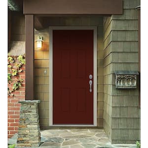 36 in. x 80 in. 6-Panel Mesa Red Painted Steel Prehung Right-Hand Outswing Front Door w/Brickmould
