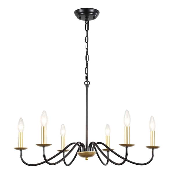 6-Light Classic Matte Black/Golden Candle Style Chandelier for Kitchen Island Dining Room with No Bulbs Included