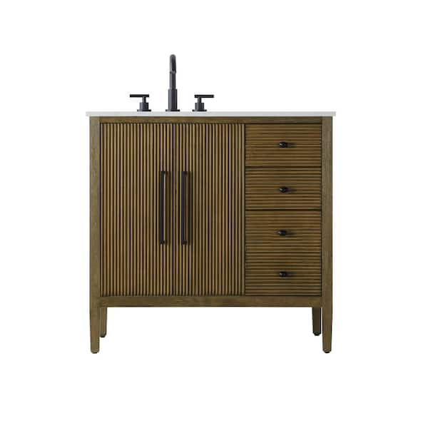 36 in. Single Sink Hazel Oak Bath Vanity with White Engineered Marble Top