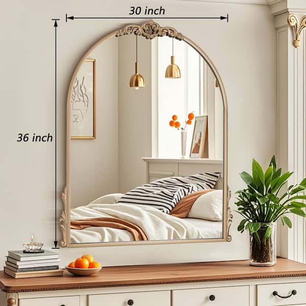Elevatehome 30 in. W x 36 in. H Modern Gold Arched Framed Accent Dresser  Mirror Accent Wall Decorative Mirror 31013-GD