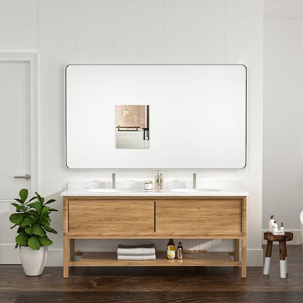 60 in. W x 36 in. H Modern Rectangular Brushed Nickel Bathroom Mirror Aluminum Framed Wall Bathroom Vanity Mirror
