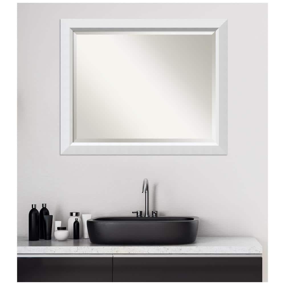 Blanco White Rectangular Wood Bathroom Vanity Mirror
