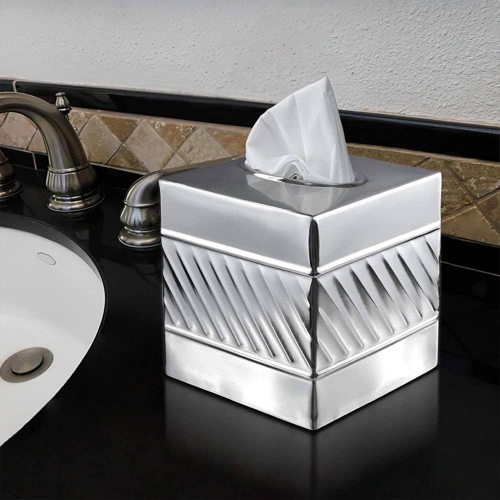 Nickel Chrome Wave Embossed Metal Tissue Box Cover