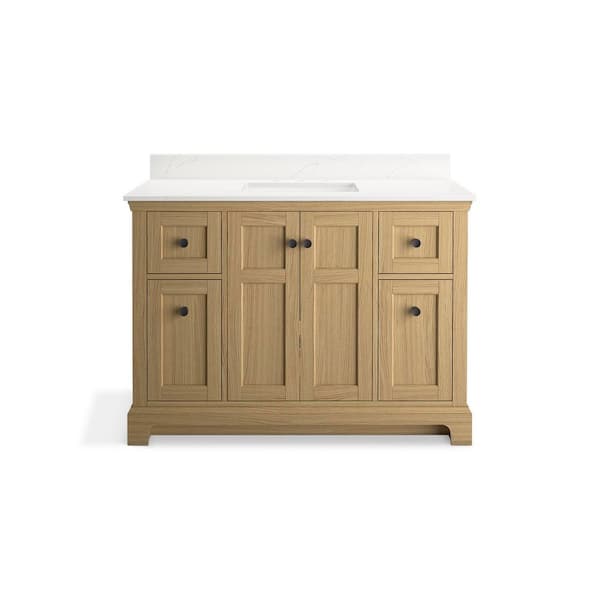 Baskin 48 in. Single Sink Light Oak Bath Vanity with Bianco Bella Quartz Top