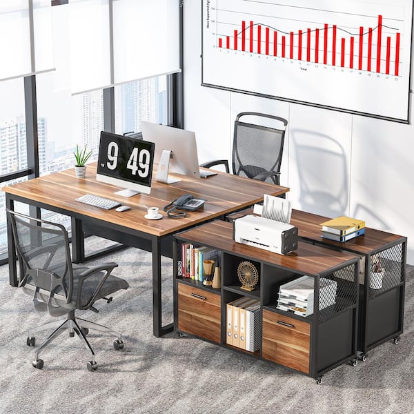 Atencio Brown 2 Drawer Wood File Cabinets, Rustic Mobile Lateral Filing Cabinet for Letter/A4 Size, Printer Stand