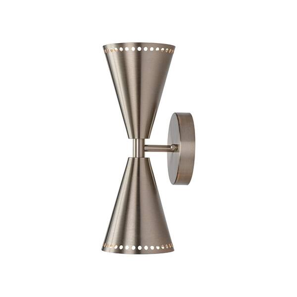 HUOKU Nimbus 2-Light 4.7 in. W Brushed Nickel Wall Sconce Up