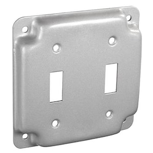 4 in. Steel Metallic Square Cover, 1/2 in Raised, 2-Toggle (1-Pack)