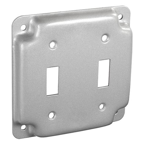 Southwire 4 in. Steel Metallic Square Cover, 1/2 in Raised, 2-Toggle (1-Pack)