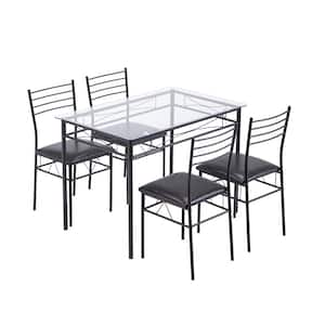 5-Piece Rectangle Glass Top Black Dining Table Set