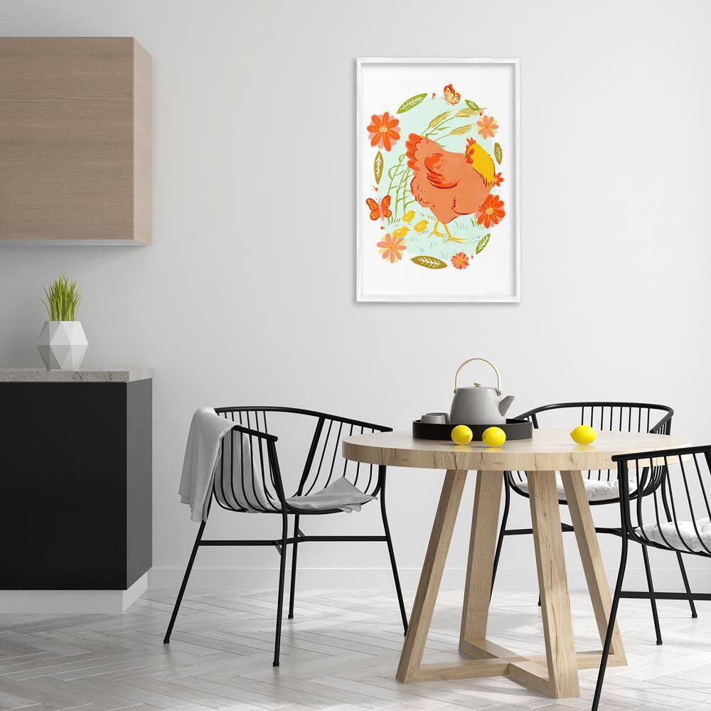 Hen and Chicks Circular Florals by Hannah Moren White Framed Animal Giclee Art Print 30 in. x 20 in. price history on PriceWatchPro