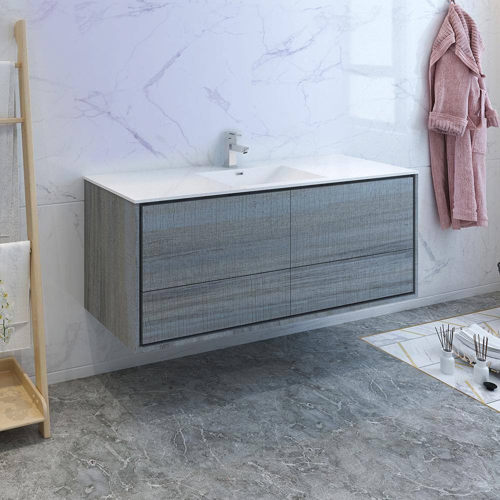 Ocean Gray 60" Wall-Mounted Single Basin Vanity with Acrylic Top