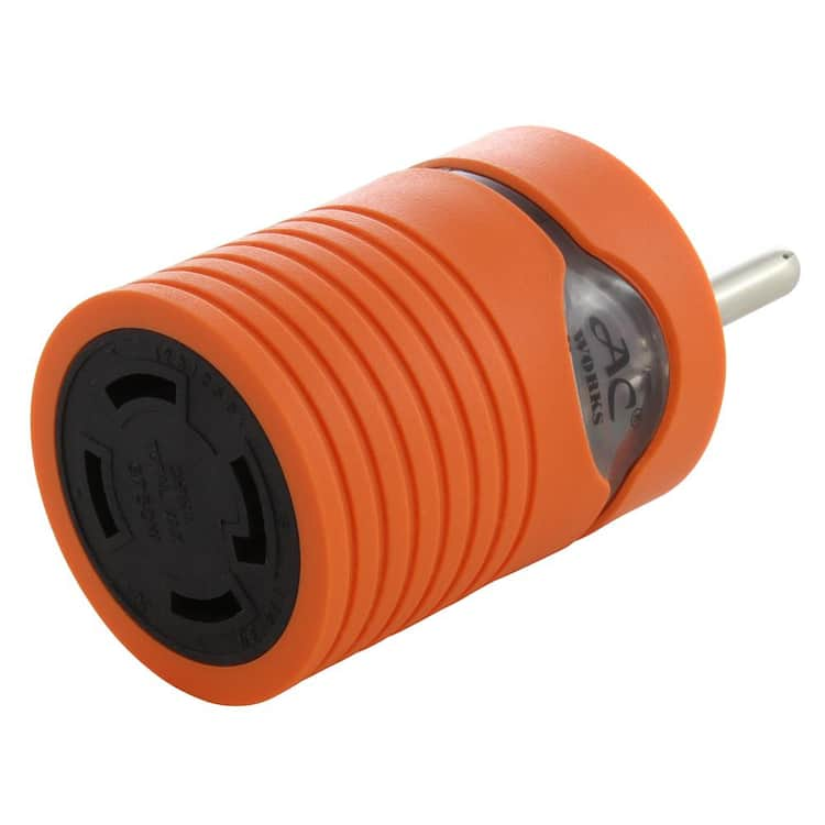 AC Connectors [ADTTL1430] Generator Locking Adapter RV 30Amp TT-30P Plug to 30-Amp 125/250-Volt L14-30R Female (Two Hots bridged)