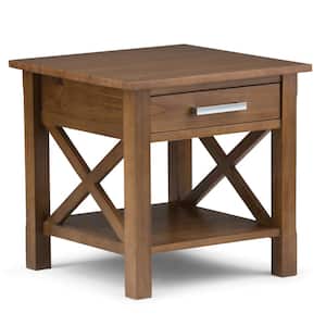 Kitchener Solid Wood 21 in. Wide Square Contemporary End Side Table in Medium Saddle Brown