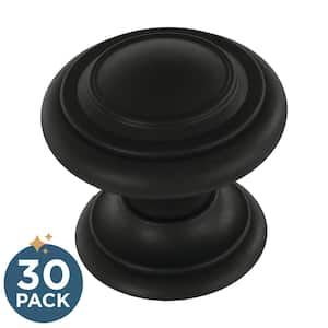 Simple Double Ring 1-1/8 in. (29 mm) Classic Matte Black Round Cabinet Knobs (30-Pack)