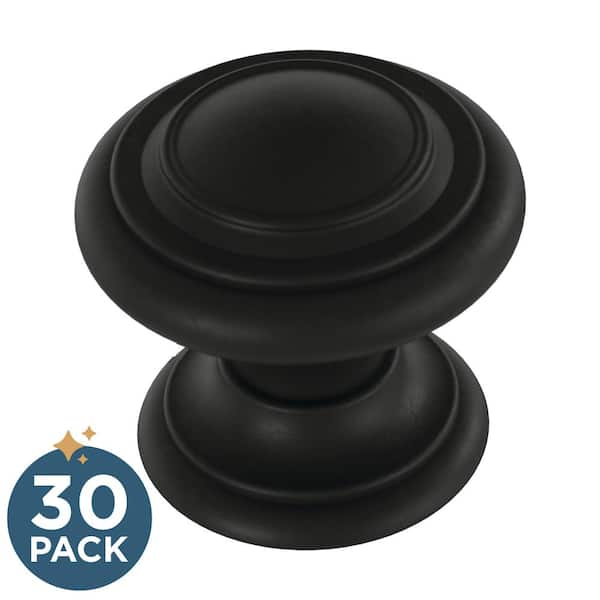 30-Pack Simple Double Ring 1-1/8 in. (29 mm) Classic Matte Black Round Cabinet Knobs