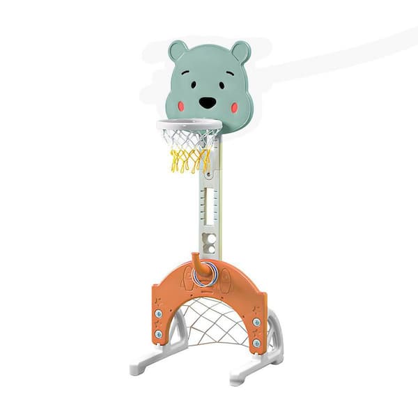 TIRAMISUBEST Blue 3-in-1 Kids Basketball Hoop Set Stand with Ring Toss, Basketball and Football, Kids Gift