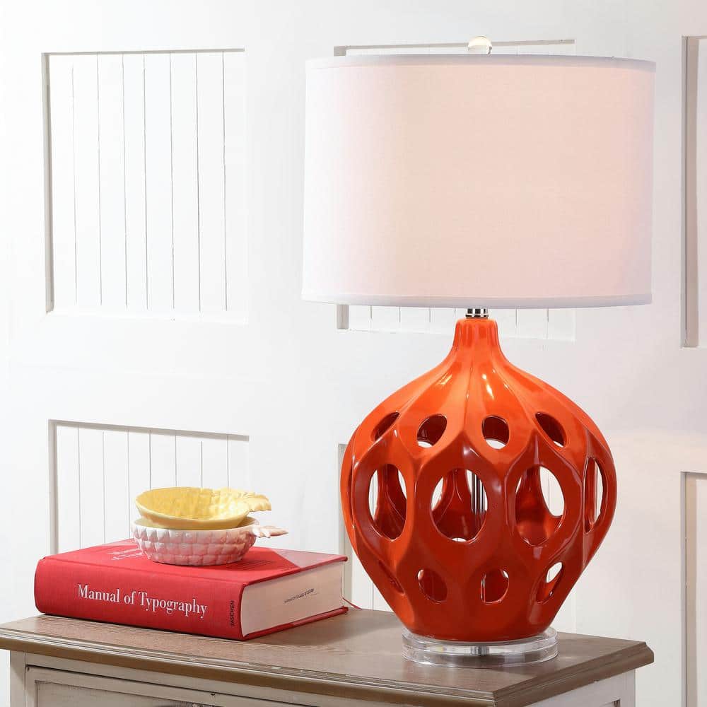 Regina 29" Orange Ceramic Table Lamp with White Shade