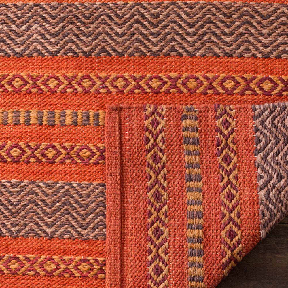 Burnt Orange and Red Handwoven Wool Cotton Striped Area Rug