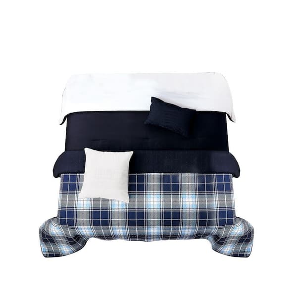 Benjara 6-Piece Blue Solid Print Microfiber Queen Comforter Set