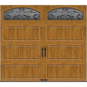Gallery Steel Long Panel 9 ft x 7 ft Insulated 18.4 R-Value Wood Look Medium Garage Door with Decorative Windows