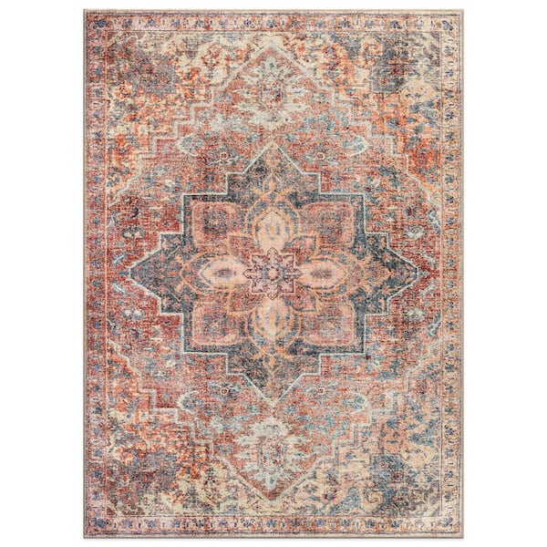 Savina Traditional Machine Washable Area Rug Multi 7 ft. 6 in. x 9 ft. 6 in. Area Rug