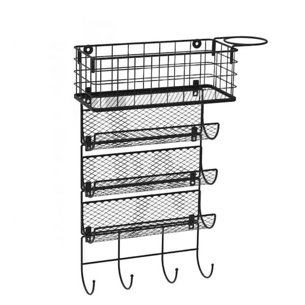 Wall-Mounted Hair Tool Organizer, Styling Tool Organizer, 4-Shelf Storage Wire Basket with Hook, Heat Safe Rack