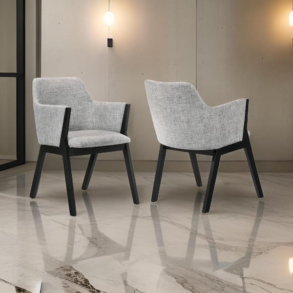 Benjara Gray Fabric Side Chair with Black Wood Dining Side Chairs (Set of 2)