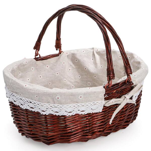 Wicker Picnic Basket with Handle and Open Top, 10.5 x 6 x 6 in Small Empty Willow Market Basket Handle