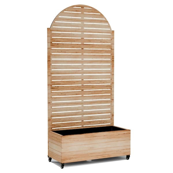 35 in. x 16 in. x 71 in. Brown Arched Metal Raised Garden Planter Box with Trellis, Rolling Wheels