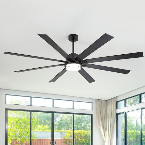 Appleton 80 in. Black Industrial Ceiling Fan with Integrated LED, 8 Black/Brown Blades, Downrod and Remote Included