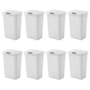 13 Gal. White Touch-Top Wastebasket Plastic Household Trash Can with Titanium Latch (8-Pack)