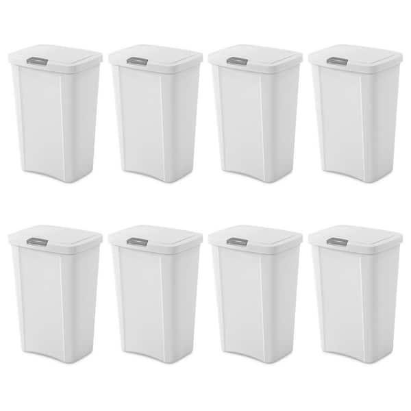 13 Gal. White Touch-Top Wastebasket Plastic Household Trash Can with Titanium Latch (8-Pack)