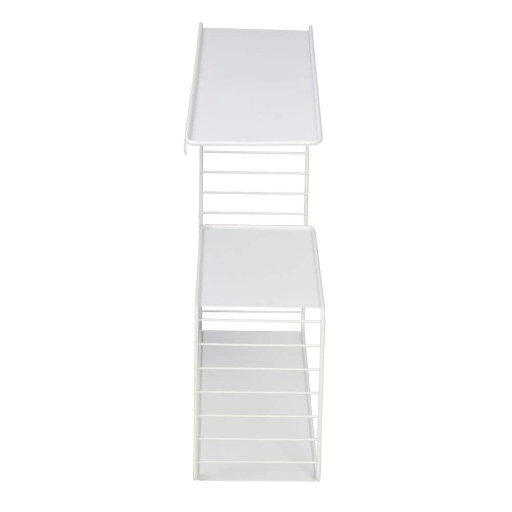 White Steel 3-Tier Floating Wall Shelf with Geometric Track
