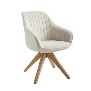 Arthur Off White Polyester Fabric Swivel Office Accent Arm Chair with Wood Legs
