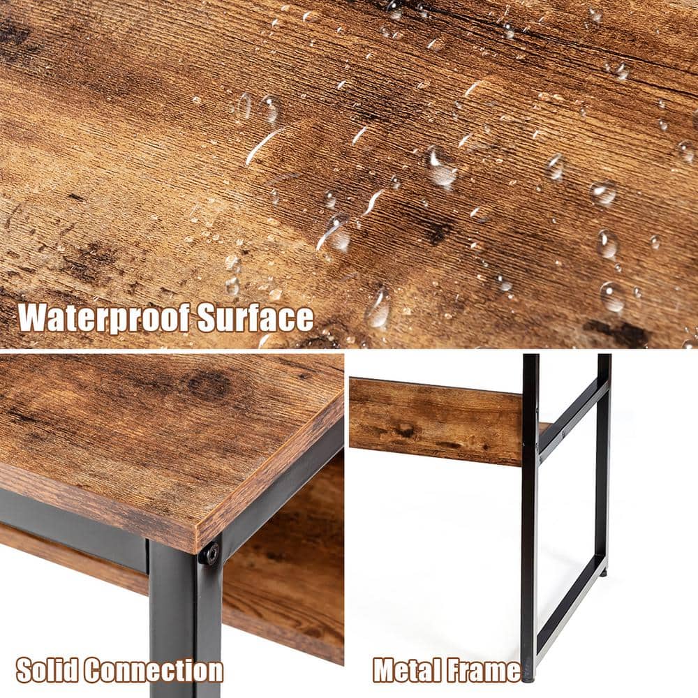 Antique 55'' Industrial Wood and Metal Computer Desk with Storage Shelf