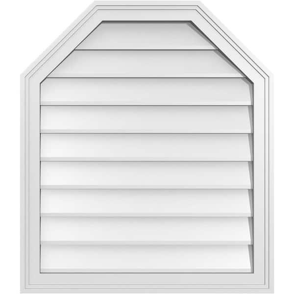 Ekena Millwork 26 in. x 30 in. Octagonal Top Surface Mount PVC Gable Vent: Decorative with Brickmould Frame