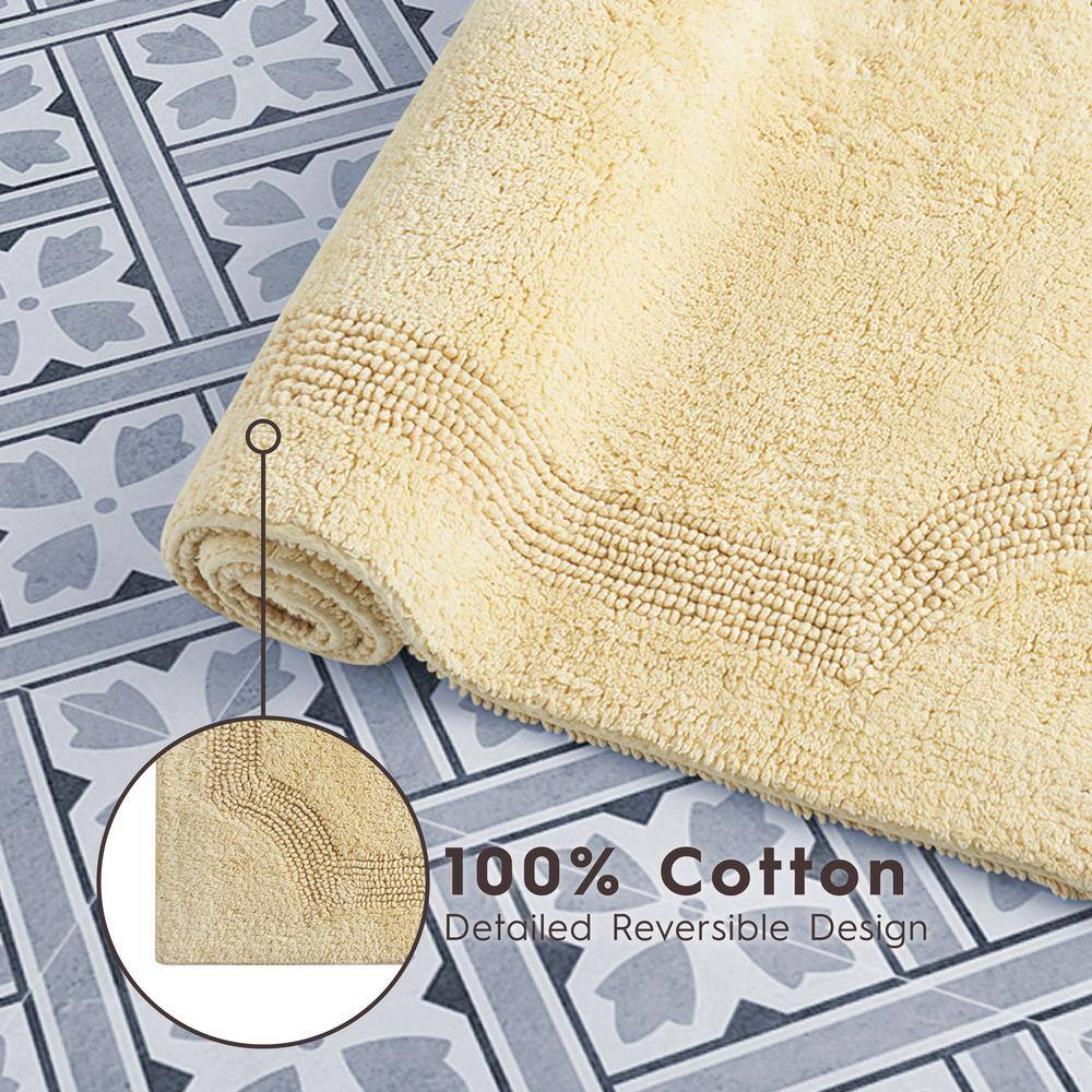 Yellow Cotton Reversible Bath Rug with Loop and High-Cut Fibers