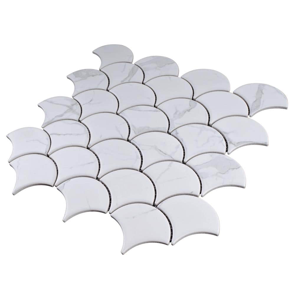 White and Gray Porcelain Fish Scale Mosaic Tile