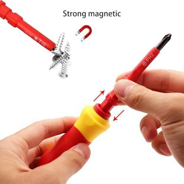 Lukyamzn 14 in. Shank 14 Bit Red Insulated Screwdriver Set 14
