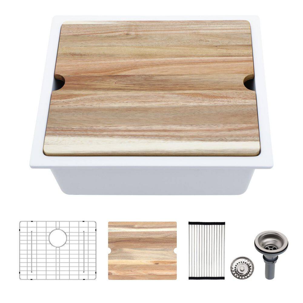 21 in. Undermount Single Bowl Workstation White Quartz Composite Kitchen Sink Round Corner with Cutting Board price history on PriceWatchPro