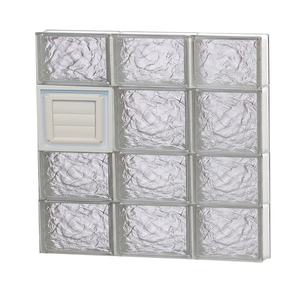 Clearly Secure 23.25 in. x 25 in. x 3.125 in. Frameless Ice Pattern Glass Block Window with Dryer Vent